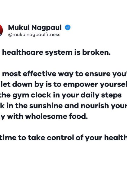 A call to action to take control of your own health. The most effective way to not be let down by the healthcare system is to empower yourself by hitting the gym, getting your steps in, and eating wholesome food.