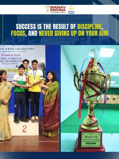 Our young shooters celebrating their Team Silver Medal win at the CBSE National Shooting Championship. Success is the result of discipline, focus, and never giving up on your aim.