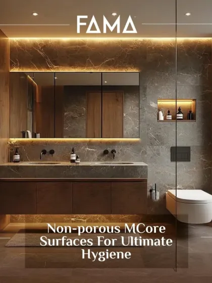 Ultimate hygiene starts with the right surface. This bathroom vanity is built with non-porous M-Core, which prevents germs and stains from penetrating the surface, making it exceptionally easy to clean and maintain.