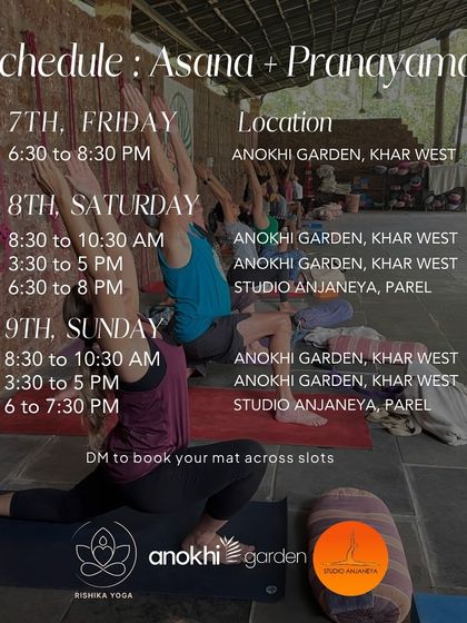 The detailed schedule for our Yoga Immersion Workshop, showing multiple sessions across different locations. This image highlights the intensity and comprehensive nature of our special guest teacher events.