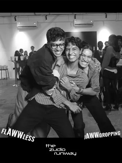 The energy was infectious at The Zudio Runway event. This candid black and white shot captures the genuine fun and camaraderie our photo booth inspires among guests.