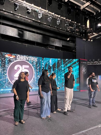 Our team rehearsing on stage for the Greytrix 25 years celebration. We walk through every step of the show to ensure a flawless execution.
