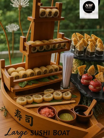 Our larger-than-life Sushi Boat is a true showstopper. Perfect for Pan-Asian themed events or for clients who want to make a statement, it’s loaded with freshly rolled sushi and served with all the traditional accompaniments.