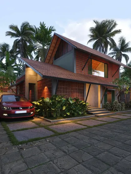 This 1300 sq. ft. budget-friendly 3BHK home proves that thoughtful design can be accessible. It uses cost-effective yet beautiful materials like exposed brick and terracotta tiles to create a warm, inviting residence with distinct character.