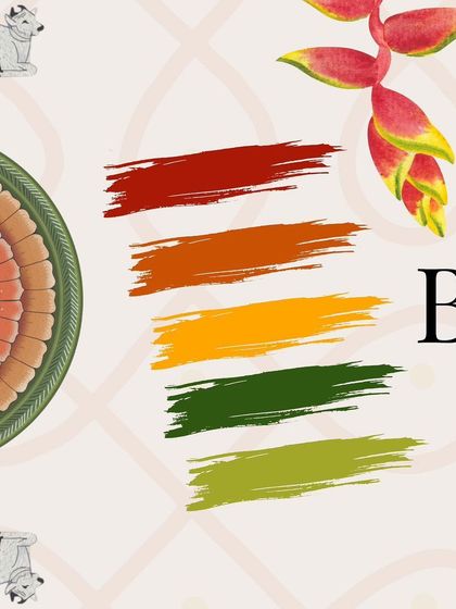 The color palette for Bhargavi and Vasisht's backyard wedding, featuring earthy and vibrant tones.