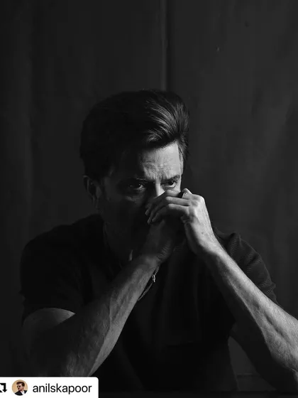 An archival black and white shot of Anil Kapoor. A timeless haircut for a timeless star.