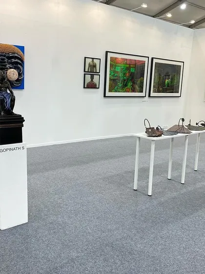 A wide view of the booth, showing the relationship between the different artworks.