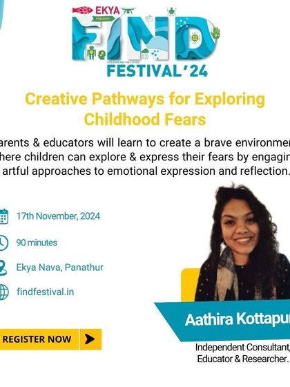 An announcement for a workshop on exploring childhood fears through creative methods. This session equips parents and educators with tools to help children express their emotions in a safe and imaginative way.