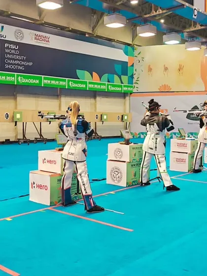 A wide shot of the 10M Air Rifle Women's final. Our state-of-the-art shooting ranges are equipped to host major international events, providing a world-class experience.