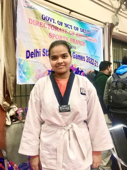 Diksha after earning her bronze medal at the Delhi State School Games. We are proud of every student who steps on the mat.