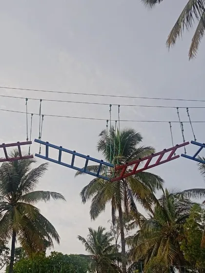Navigating these suspended ladders is a great test of coordination. I ensure all adventure equipment is professionally maintained to guarantee a safe experience for every student.