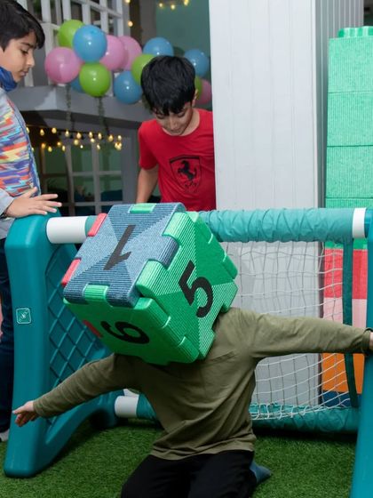 Getting creative with our large foam puzzle blocks. Sometimes the best costume is the one you build yourself!