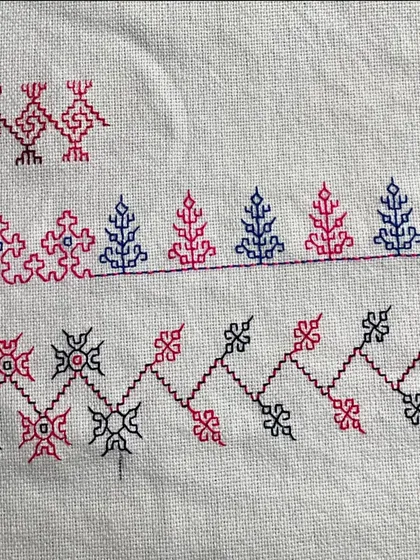 More examples of Kasuti border patterns. Learning to create these intricate designs is a meditative process that requires focus and patience.