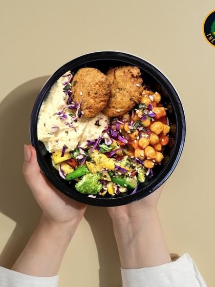 My Asian Bowl, held up to showcase its delicious components. It's a perfect example of a balanced, healthy, and satisfying meal.