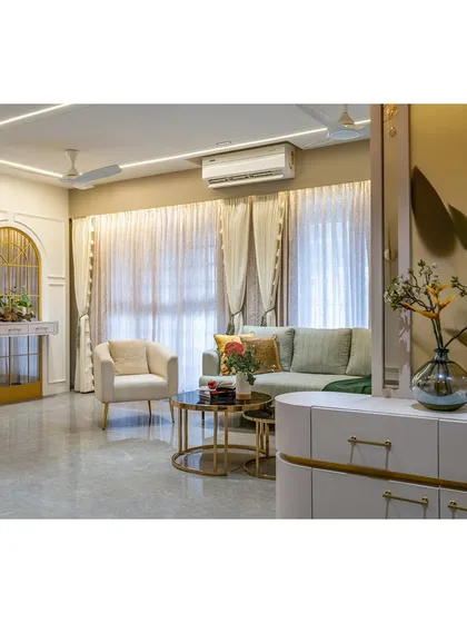 A view from the entryway console, showing how we create inviting first impressions. The layout guides the eye through the living space, revealing layers of texture, color, and carefully curated decor.