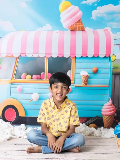 We all scream for ice cream. My colorful and playful ice cream truck theme is perfect for a fun-filled session, creating bright, happy portraits that capture the sweet essence of childhood.