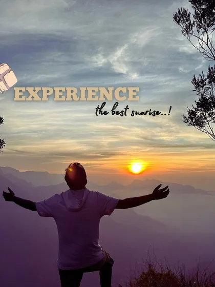A graphic celebrating the sunrise and the experience of trekking with a community.