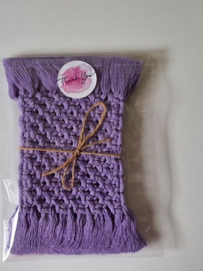 A lovely lavender coaster, all wrapped up and ready to be gifted.