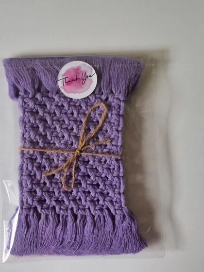 A lovely lavender coaster, all wrapped up and ready to be gifted.