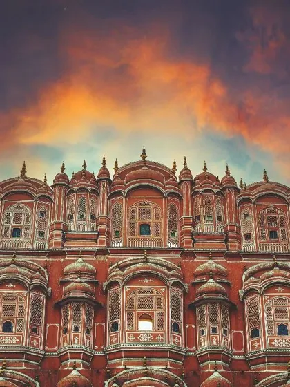 My work isn't limited to mountains. Here's the Hawa Mahal in Jaipur, where I used a dramatic edit to bring out the architectural detail and the intensity of the sunset, creating a powerful, 'kadak' visual.