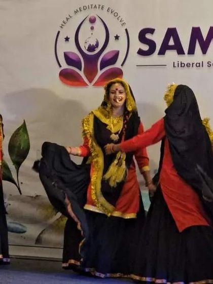 A vibrant cultural performance during our Himachal retreat. We believe in celebrating local traditions, which adds a rich layer of joy and connection to the spiritual experience.