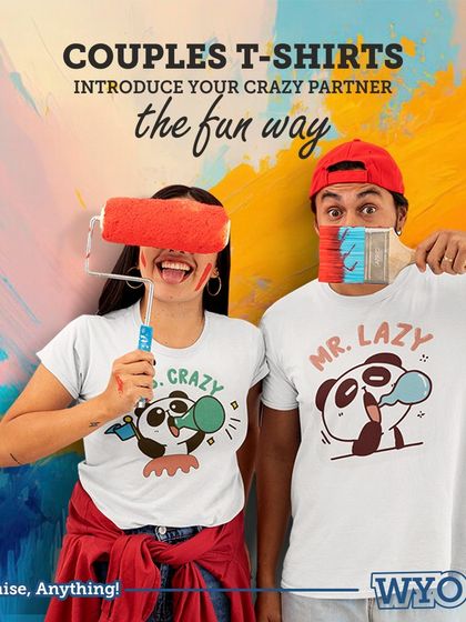 Introduce your crazy partner the fun way. These goofy panda-themed "Mr. Lazy" and "Ms. Crazy" t-shirts are perfect for couples who love to laugh together.