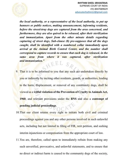 This section of the legal notice outlines the proper procedure for animal birth control as mandated by law. It serves as a reminder that any deviation, such as removal or displacement, is a willful violation of the law.