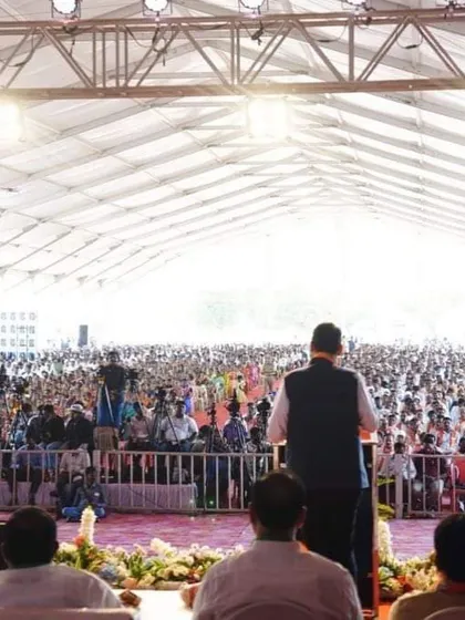 We have the capacity to manage events of any size, including this political rally for over 8000 people. This image, taken from the stage, shows the vast crowd accommodated comfortably within one of our large-scale German hanger tent structures.