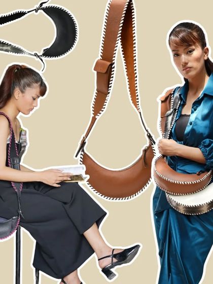 A collage showcasing the Selena Whipstitch. The detailed stitching adds a touch of artisanal craft to the modern silhouette, available in multiple color combinations.