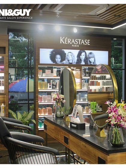 The styling station at our Lucknow salon. We combine elegant decor with professional-grade tools and products to create the perfect environment for your hair transformation.