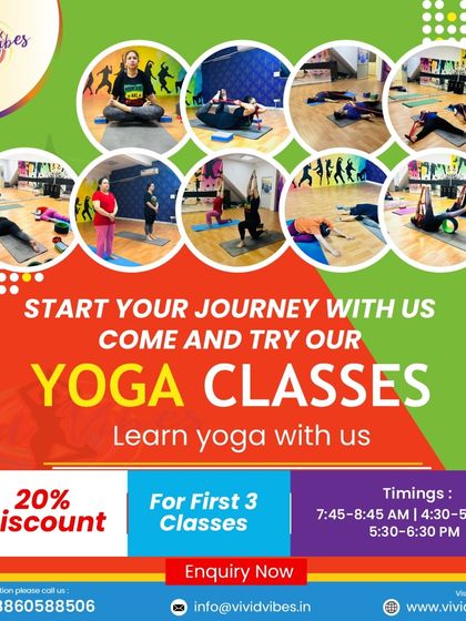 Ready to start your journey? This graphic shows snapshots from our vibrant mat yoga classes. Come and try a class with our special discount for new students.