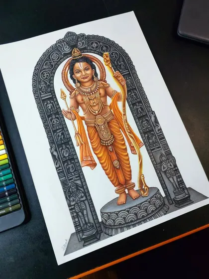 It took me over 55 hours of dedicated work to complete this hyper-realistic colour pencil sketch of Shree Ram Lalla. Capturing the divine details was a spiritual journey for me, using a full set of 72 Brustro colour pencils.