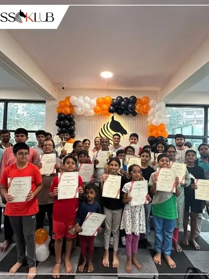 The whole group together at our JP Nagar grand opening. This photo perfectly captures the mix of kids, parents, and adult players that make up our diverse and vibrant chess family.