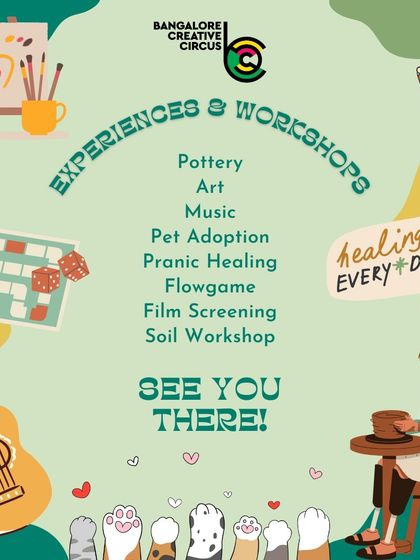 Kick off the new year at our monthly market. This graphic lists the experiences and workshops available, from pottery and art to pranic healing and a pet adoption drive.