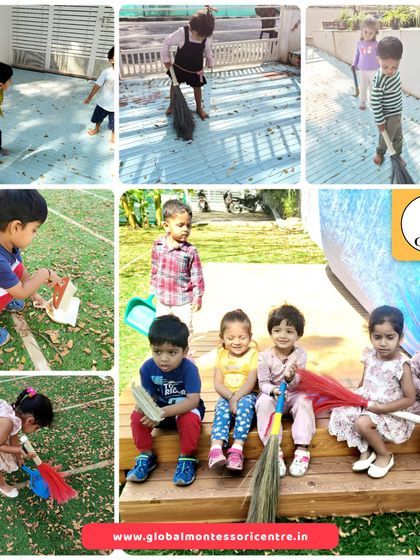 Our little ones take pride in keeping their environment clean. Using child-sized brooms, they learn responsibility and contribute to the order and beauty of their classroom.