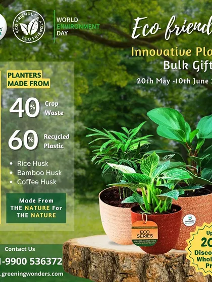 Our commitment to sustainability is reflected in our Eco-Series pots. This infographic details how they are made from 40% crop waste and 60% recycled plastic, making them a truly eco-friendly gift choice.