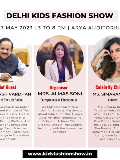 A snapshot of our esteemed guests for the Delhi Kids Fashion Show and Talent Competition. Having leaders like Dr. Harsh Vardhan and celebrities like Ms. Simaran Kaur adds great prestige to the event.