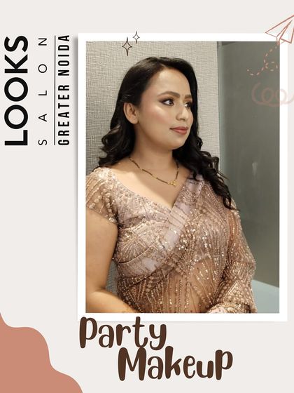 This shot captures the overall grace of the look. The soft makeup and hairstyle work beautifully with her shimmering saree, creating a harmonious and polished appearance.