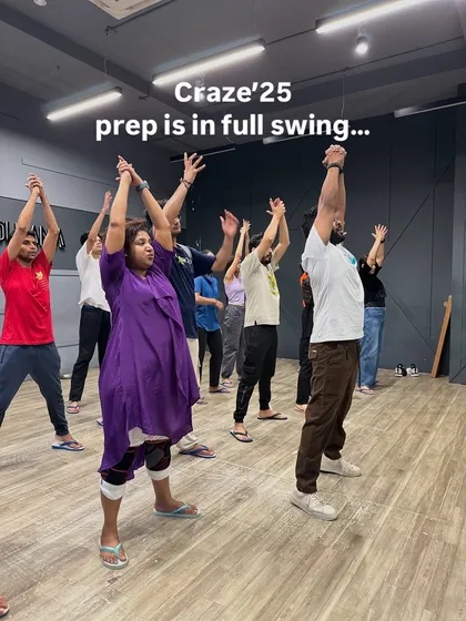 CRAZE'25 prep is in full swing. A shot of our students warming up and stretching, getting their bodies and minds ready for a productive rehearsal session.