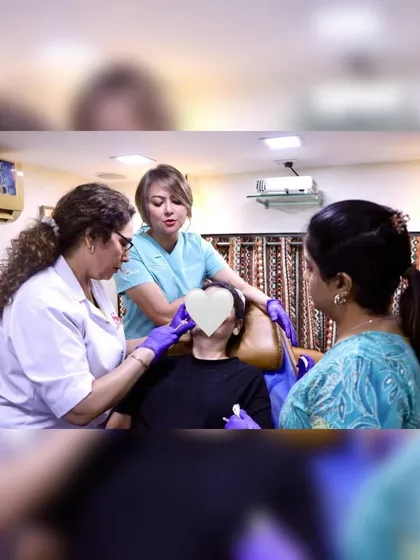 Dr. Usha Hoh demonstrating a filler technique on a patient at my clinic, with me assisting. It was a fantastic learning experience.