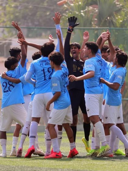 The pure joy of celebration. Our U-17 team celebrating a goal together, showing the unity that leads to victory.