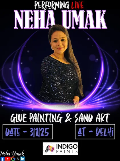 A poster for my show in Delhi for Indigo Paints, where I performed both glue painting and sand art.