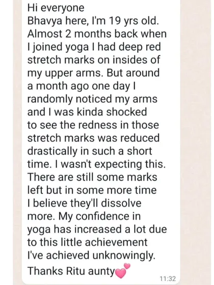 This 19 year old client shares an unexpected benefit of her yoga practice. She noticed a drastic reduction in the redness of stretch marks on her arms, which has boosted her confidence in yoga's healing abilities.