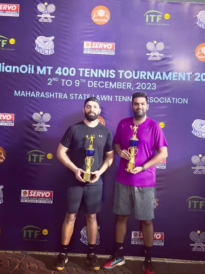 A fantastic week for our team at the IndianOil MT 400 Tennis Tournament. My brother Kartikeya and I fought through a tough draw, beating the first, second, and third seeds to win the Men's 30+ doubles title.
