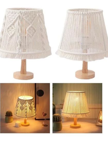 Our macrame table lamps come in various designs. These two feature a wooden base and add a warm, handmade touch to your bedside table or living room corner.