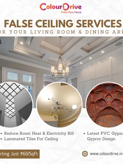 Our false ceiling services offer practical benefits beyond aesthetics. We use materials like PVC and Gypsum to help reduce room heat and lower electricity bills, with installation services starting at a competitive price point.