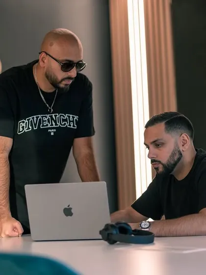 In the boardroom at Kudos HQ with my partner Jas Johal. We are constantly brainstorming new ideas and refining the creative vision for our clients' events.