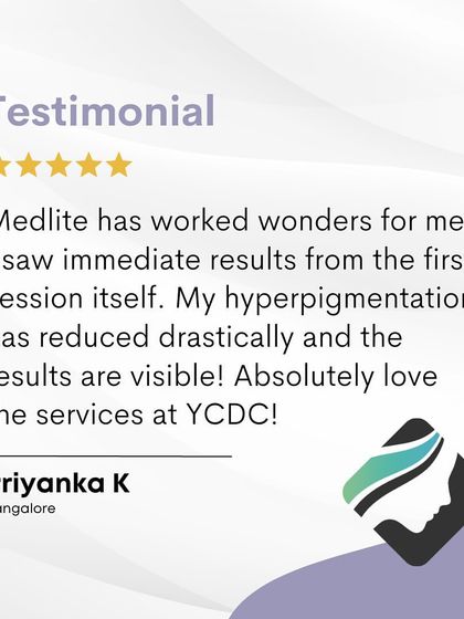 A testimonial praising the immediate and visible results of our Medlite treatment for hyperpigmentation. We love hearing about the confidence our treatments inspire.