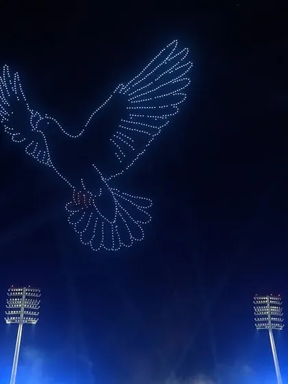A dove of peace soars over the stadium in Oman. This symbol of hope was part of our groundbreaking show that introduced our aerial artistry to the Middle East.