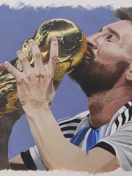 Capturing the likeness of iconic figures is a challenge I love. Here is my acrylic painting of Lionel Messi celebrating his World Cup win. This realistic portrait showcases my skill in painting recognizable faces, a great option for fan art commissions.